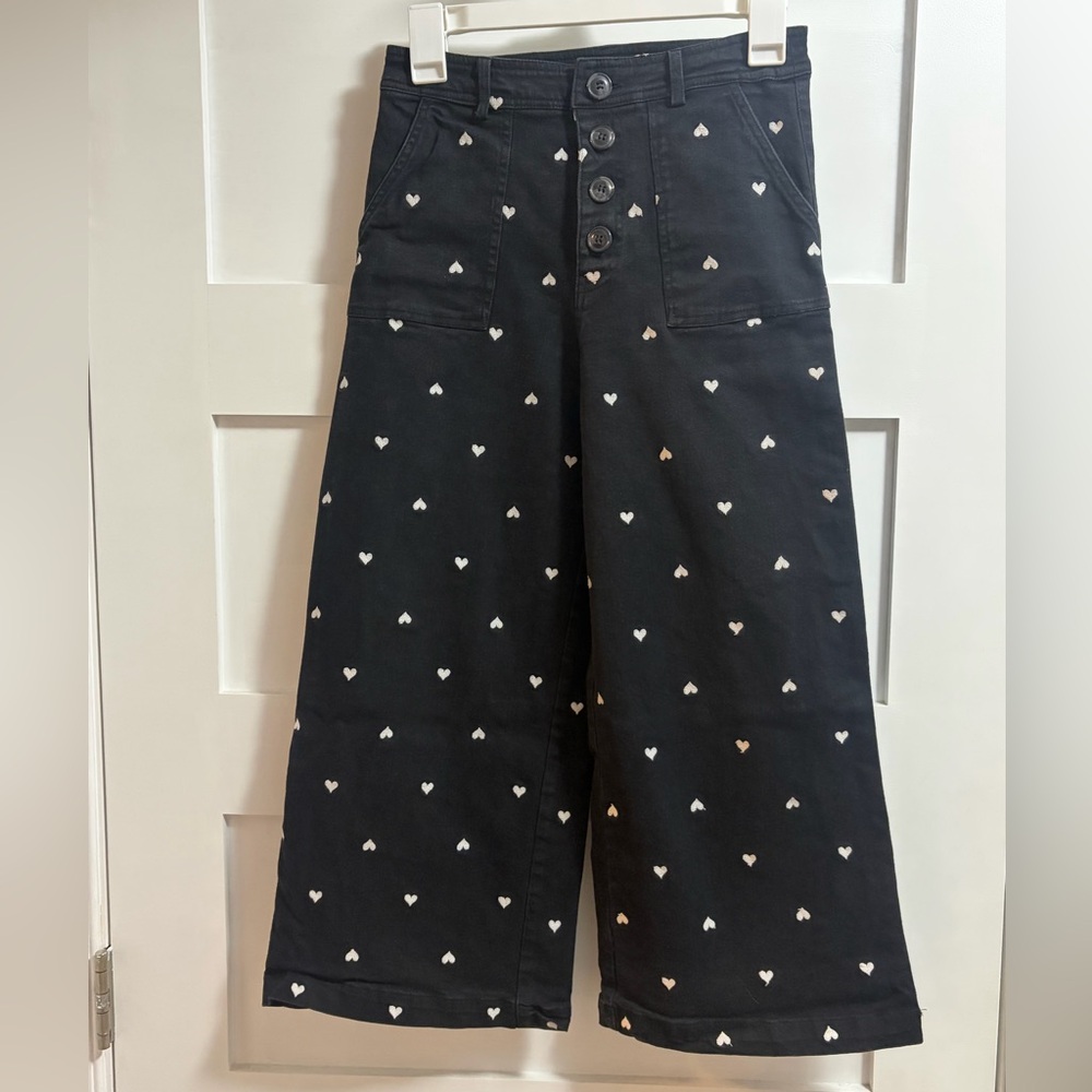 Wide Leg Pants Black with White Hearts Size 3 /26